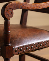 Pair of Oak & Leather Open Arm Chairs, France, 1940s