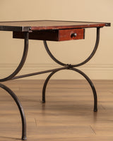 French Iron & Leather Desk and Chair Set, Manner of Jansen, 1950s