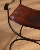 French Iron & Leather Desk and Chair Set, Manner of Jansen, 1950s