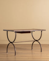 French Iron & Leather Desk and Chair Set, Manner of Jansen, 1950s