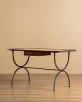 French Iron & Leather Desk and Chair Set, Manner of Jansen, 1950s