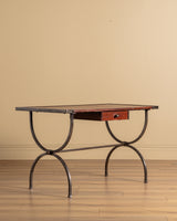French Iron & Leather Desk and Chair Set, Manner of Jansen, 1950s