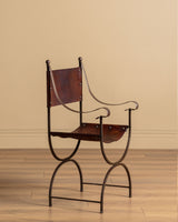 French Iron & Leather Desk and Chair Set, Manner of Jansen, 1950s