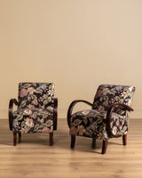 Pair of Jindrich Halabala Lounge Chairs in Rich Floral, 1940's
