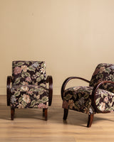 Pair of Jindrich Halabala Lounge Chairs in Rich Floral, 1940's