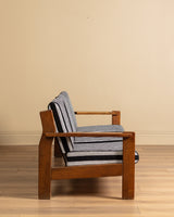 Oak Ladder Back Sofa in Striped Upholstery Manner of Swarzędzkie, Poland, 1960s