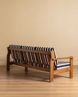 Oak Ladder Back Sofa in Striped Upholstery Manner of Swarzędzkie, Poland, 1960s