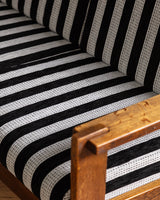 Oak Ladder Back Sofa in Striped Upholstery Manner of Swarzędzkie, Poland, 1960s