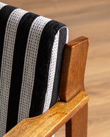 Oak Ladder Back Sofa in Striped Upholstery Manner of Swarzędzkie, Poland, 1960s