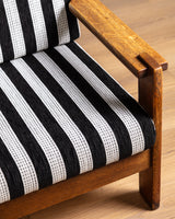 Oak Ladder Back Sofa in Striped Upholstery Manner of Swarzędzkie, Poland, 1960s