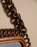 Rattan Framed Mirror with Chain Hanger, Italy, 1970s