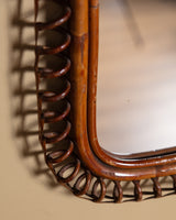 Rattan Framed Mirror with Chain Hanger, Italy, 1970s