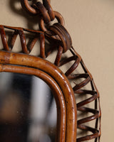 Rattan Framed Mirror with Chain Hanger, Italy, 1970s