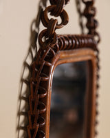 Rattan Framed Mirror with Chain Hanger, Italy, 1970s
