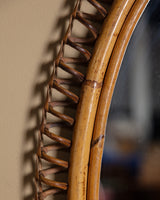Rattan Oval Mirror Manner of Albini, Italy, 1970s