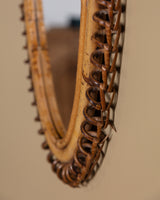 Rattan Oval Mirror Manner of Albini, Italy, 1970s
