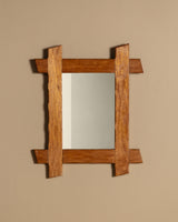 Brutalist Oak Cross Corner Frame Mirror #1, France, 1980s