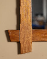 Brutalist Oak Cross Corner Frame Mirror #1, France, 1980s