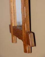 Brutalist Oak Cross Corner Frame Mirror #1, France, 1980s