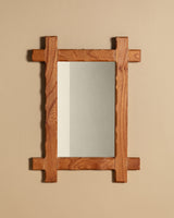 Brutalist Oak Cross Corner Frame Mirror #2, France, 1980s