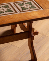 Trestle Base Oak & Floral Tile Coffee Table, Denmark, 1970s