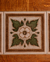 Trestle Base Oak & Floral Tile Coffee Table, Denmark, 1970s