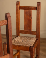 Set of 6 Brutalist Oak & Rush Dining Chairs, Belgium, 1960s