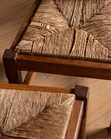Set of 6 Brutalist Oak & Rush Dining Chairs, Belgium, 1960s