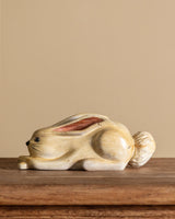 Painted Carved Wooden Bunny Sculpture, Signed