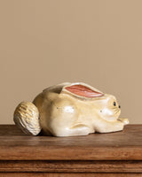 Painted Carved Wooden Bunny Sculpture, Signed