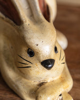 Painted Carved Wooden Bunny Sculpture, Signed