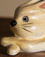 Painted Carved Wooden Bunny Sculpture, Signed