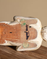 Painted Carved Wooden Bunny Sculpture, Signed