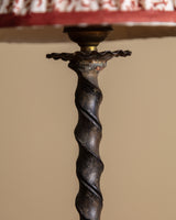 French Iron Twisted Table Lamp w/ Pleated Fabric Shade, 1930's