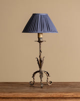 French Tole Leaf Tripod Table Lamp w/ Pleated Fabric Shade, 1940's