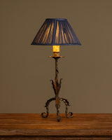 French Tole Leaf Tripod Table Lamp w/ Pleated Fabric Shade, 1940's