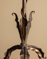 French Tole Leaf Tripod Table Lamp w/ Pleated Fabric Shade, 1940's
