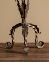 French Tole Leaf Tripod Table Lamp w/ Pleated Fabric Shade, 1940's