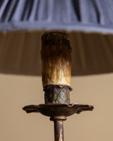 French Tole Leaf Tripod Table Lamp w/ Pleated Fabric Shade, 1940's