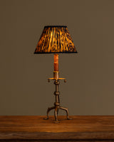 French Brutalist Brass Table Lamp with Leopard Shade, 1950's