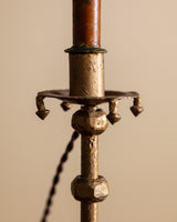 French Brutalist Brass Table Lamp with Leopard Shade, 1950's