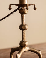 French Brutalist Brass Table Lamp with Leopard Shade, 1950's