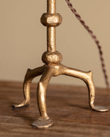 French Brutalist Brass Table Lamp with Leopard Shade, 1950's