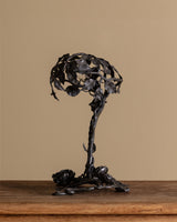 Art Nouveau Sculptural Iron Tole Table Lamp, France, 1920's
