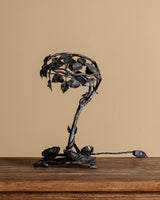 Art Nouveau Sculptural Iron Tole Table Lamp, France, 1920's
