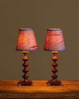 Pair of Red Bakelite Table Lamps w/ Marbled Shades, 1930's