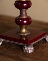Pair of Red Bakelite Table Lamps w/ Marbled Shades, 1930's