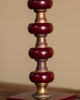 Pair of Red Bakelite Table Lamps w/ Marbled Shades, 1930's