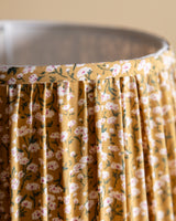 Pine Pedestal Table Lamp w/ Floral Pleated Shade, Denmark, 1960's