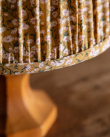 Pine Pedestal Table Lamp w/ Floral Pleated Shade, Denmark, 1960's
